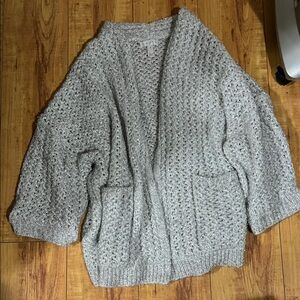 Leith Sparkly Textured Gray Cardigan Sweater with front pockets